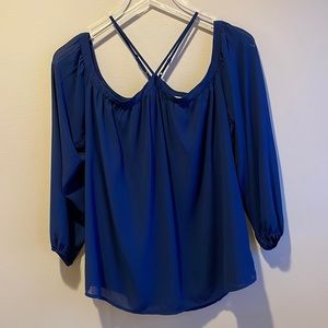 Naked Zebra Off the Shoulder Navy Blue Top Size Medium